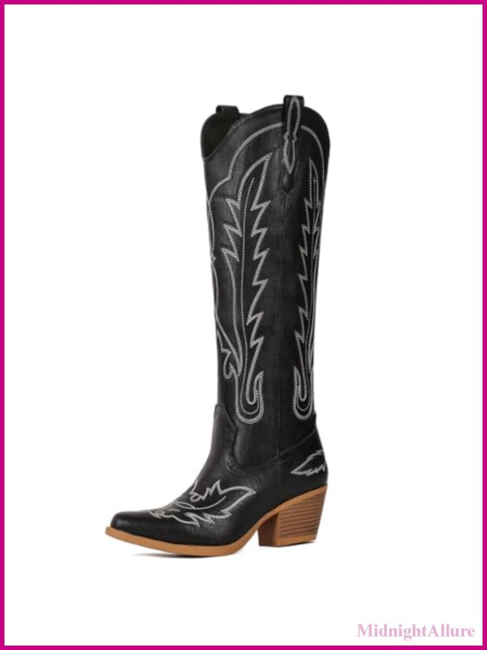 Knee High Cowboy Boots Faux Leather Snip Toe Block Heel Pull On Women's